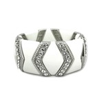 White Acrylic and Silvertone Crystal Chevron Strech Bracelet